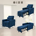 3 In 1 Convertible Futon Sofa Bed With Adjustable Backrest, Single Sofa Bed With Pull Out Sleeper, Convertible Futon Chair For Living Room, Side Bag And 1 Lumbar Pillow,Navy Navy Linen Wood Fabric 1 Seat