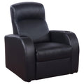 Black Upholstered Recliner With Cup Holder Black Genuine Leather Wood Primary Living Space Medium Firm Tight Back Contemporary,Modern Acacia Square Arms Foam Upholstered