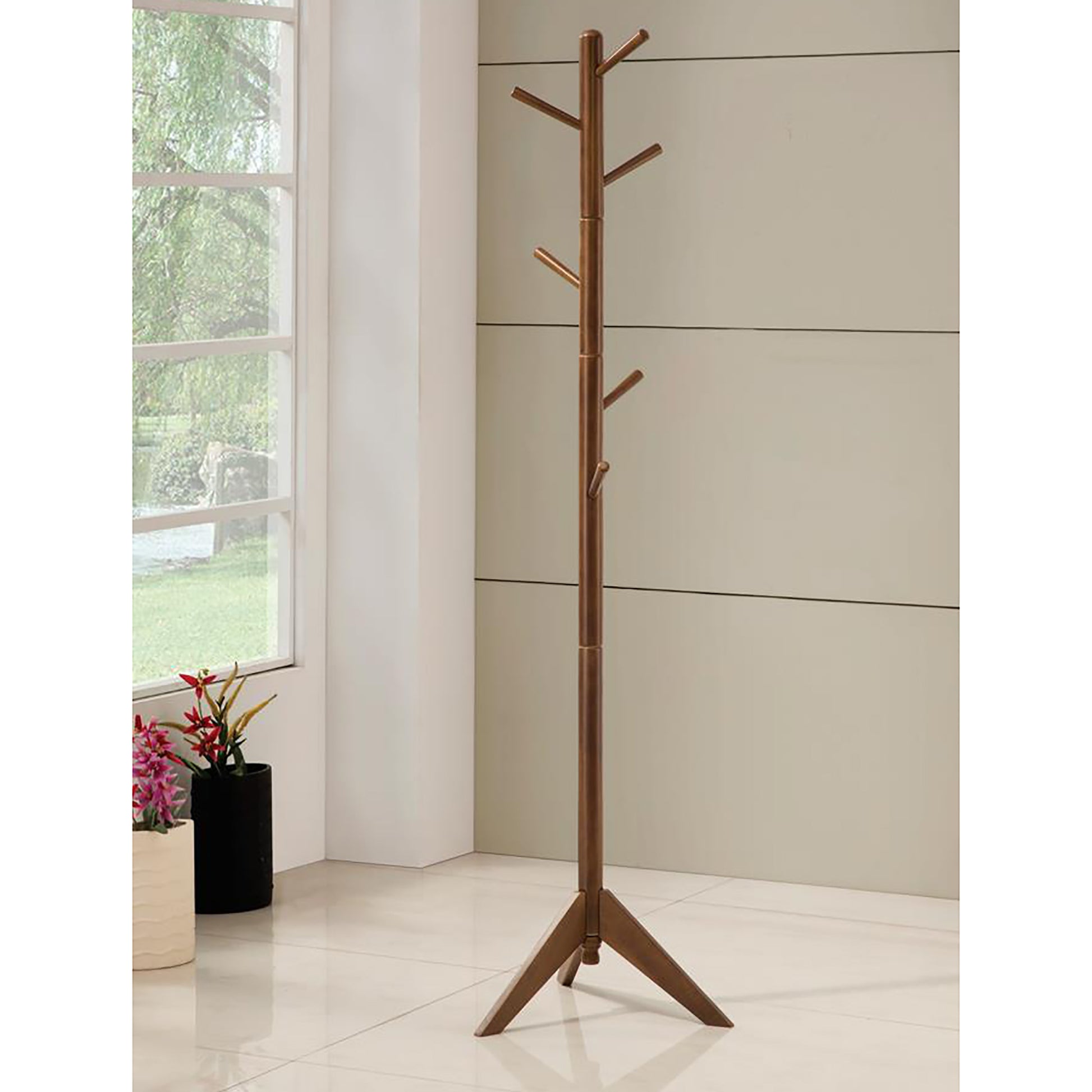 Walnut 6 Hook Coat Rack Walnut Brown Primary Living Space Contemporary,Modern Rubberwood Wood