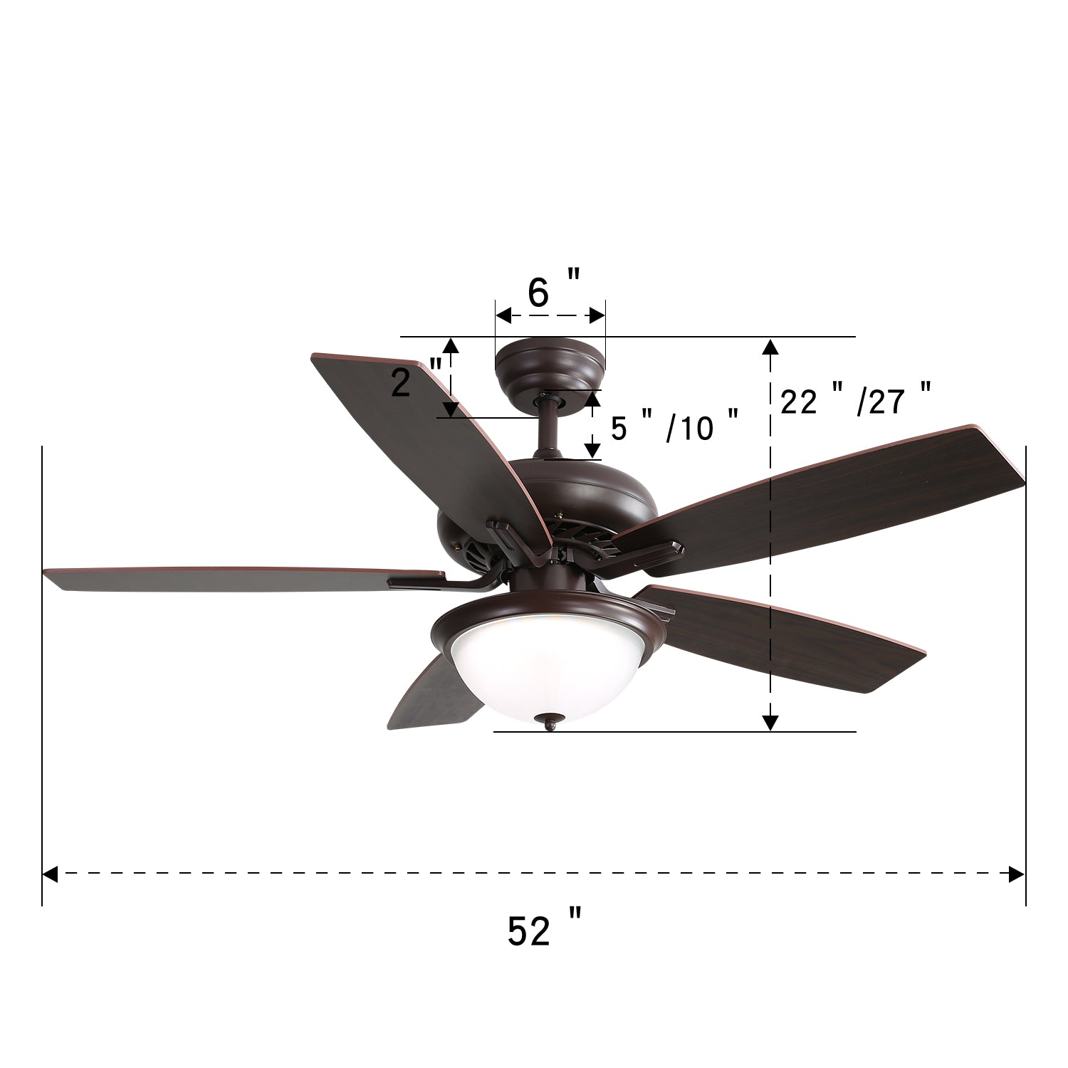 52 Inch Indoor Crystal With 3 Speed Wind 5 Plywood Blades Remote Control Ac Motor With Light Black Plywood