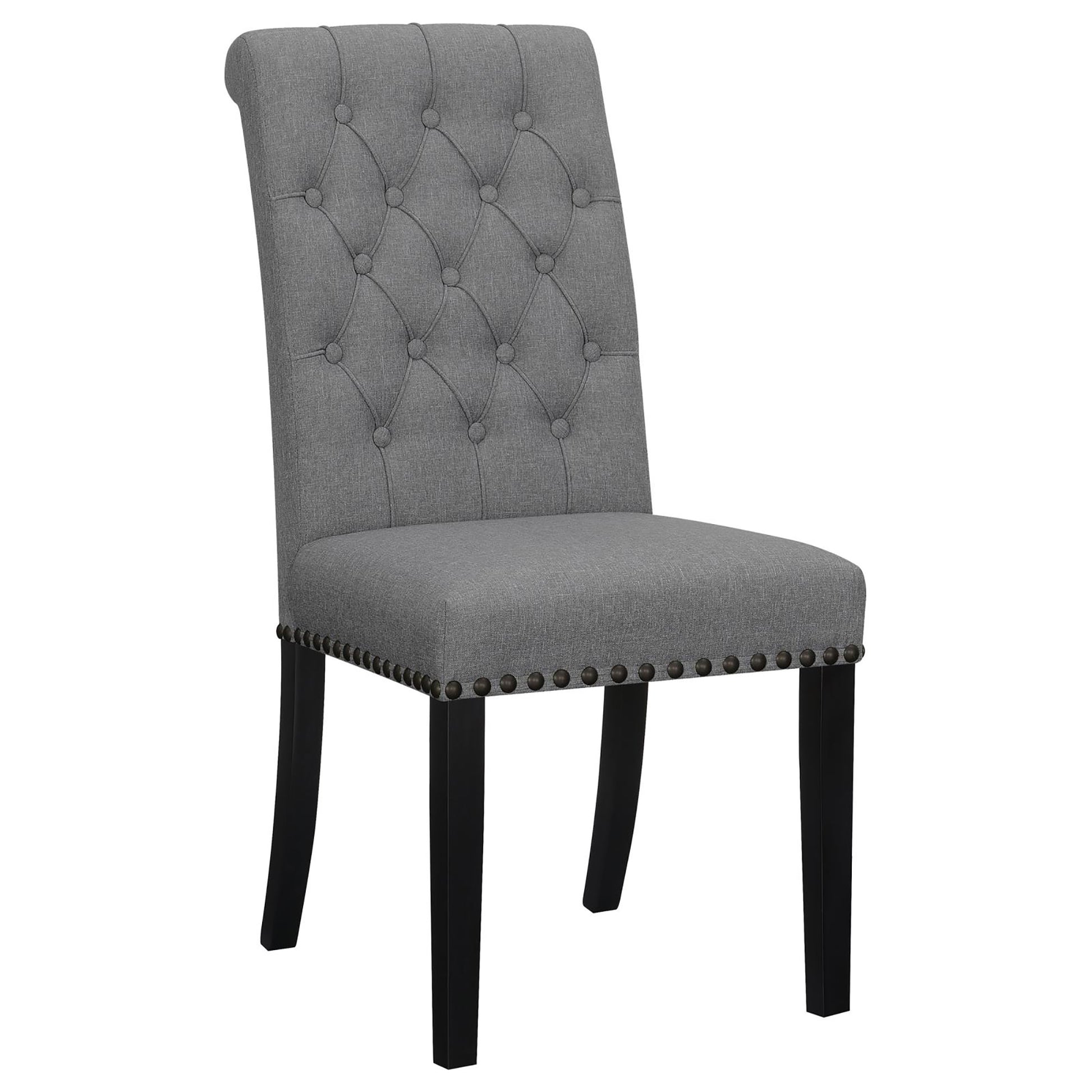 Grey And Rustic Espresso Tufted Side Chairs Set Of 2 Solid Grey Espresso Dining Room Foam Spot Clean Transitional Side Chair Rubberwood Tufted Back Foam Fabric