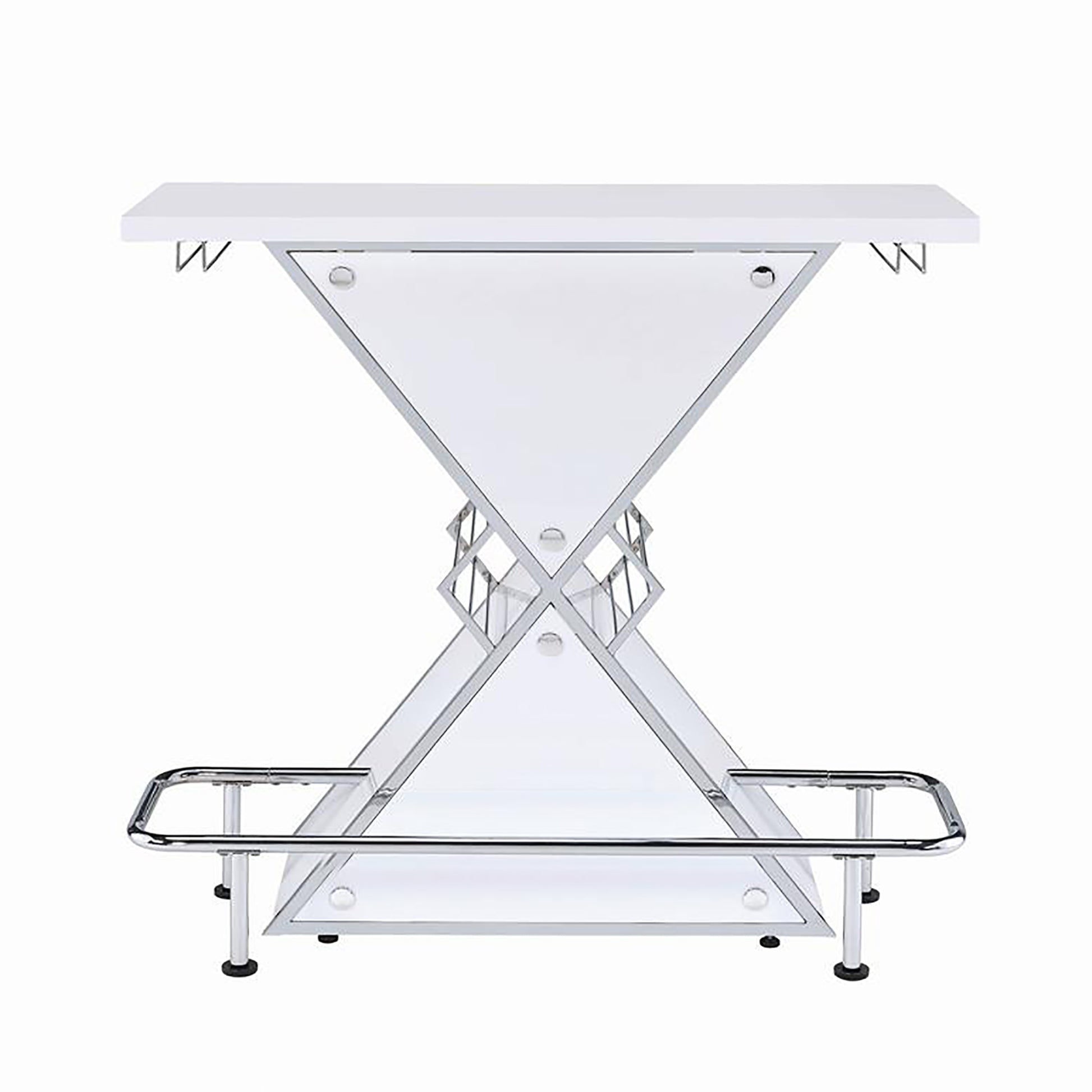 Glossy White And Chrome Bar Unit Glossy White Dining Room Contemporary,Modern Rectangular Glossy Kitchen & Dining Tables Wood Pedestal