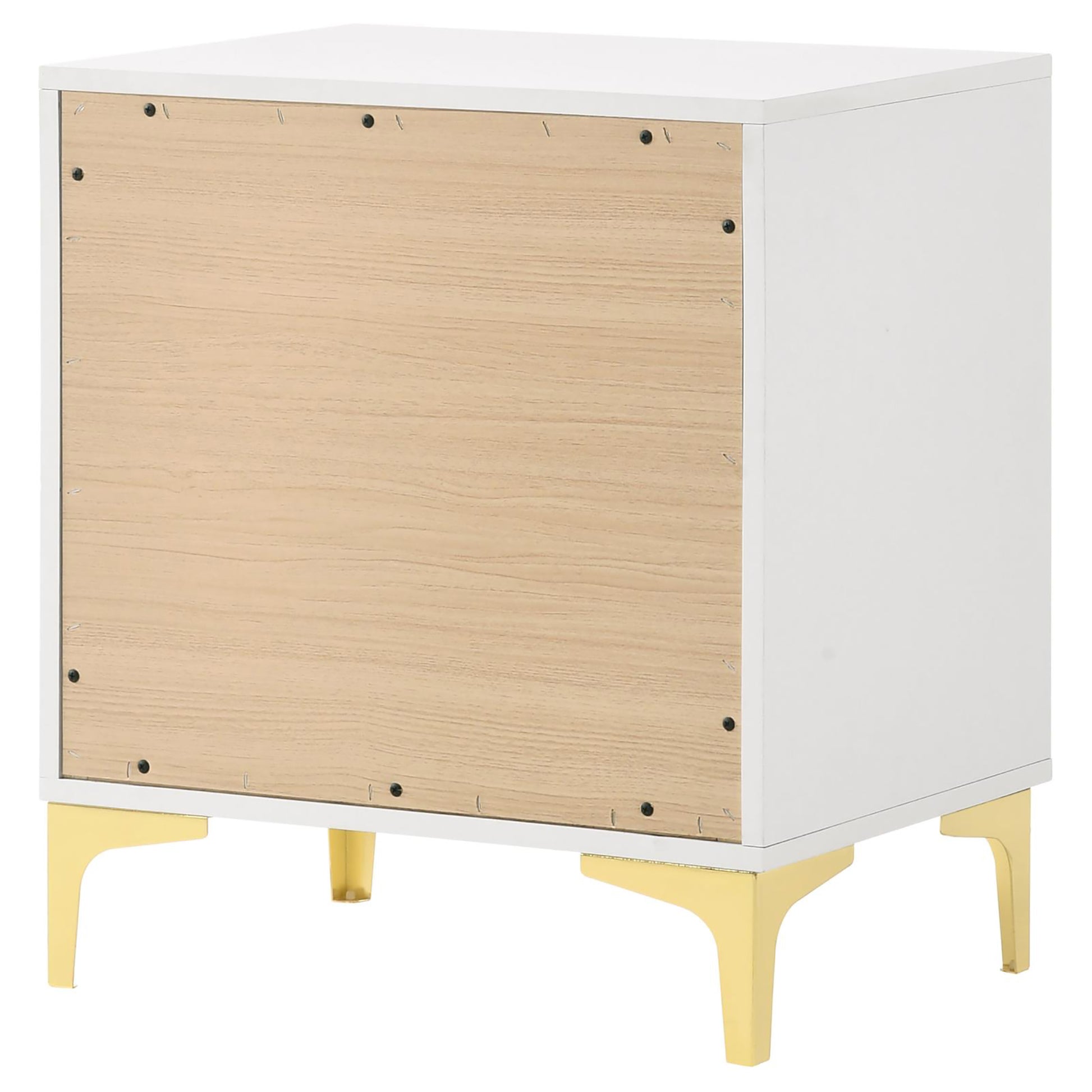 White And Gold 2 Drawer Rectangular Nightstand White White 2 Drawers Bedroom Drawer Storage Glam Rubberwood Dovetail Joints White Wood