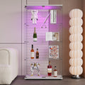 Two Door Led Lights Glass Display Cabinet 4 Shelves With Door, Floor Standing Curio Bookshelf For Living Room Bedroom Office, 64.7