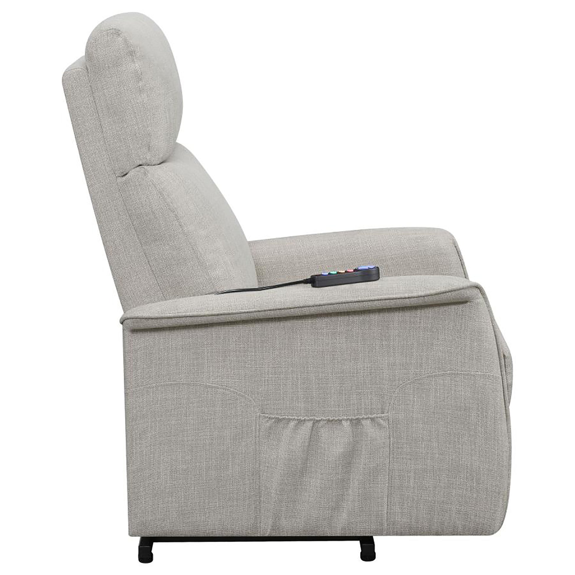 Beige Upholstered Power Lift Recliner With Wired Remote Beige Polyester Power Remote Wood Primary Living Space Medium Firm Cushion Back Contemporary,Modern Flared Arms Foam Fabric