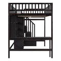 Full Size Loft Bed With Bookshelf,Drawers,Desk,And Wardrobe Espresso Full Espresso Solid Wood