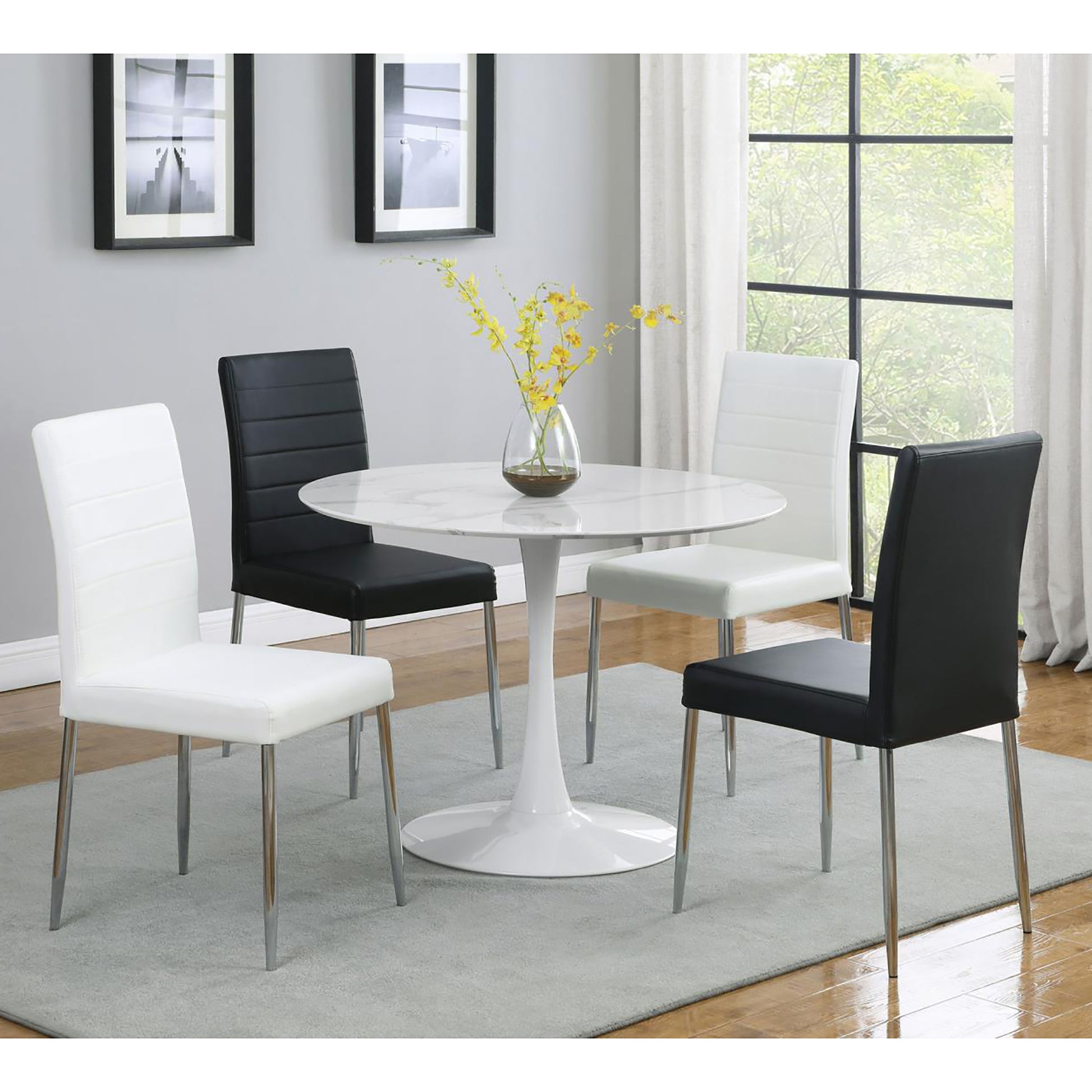 Black And Chrome Upholstered Dining Chairs Set Of 4 Solid Black Dining Room Foam Spot Clean Contemporary,Modern Side Chair Tufted Back Foam Faux Leather