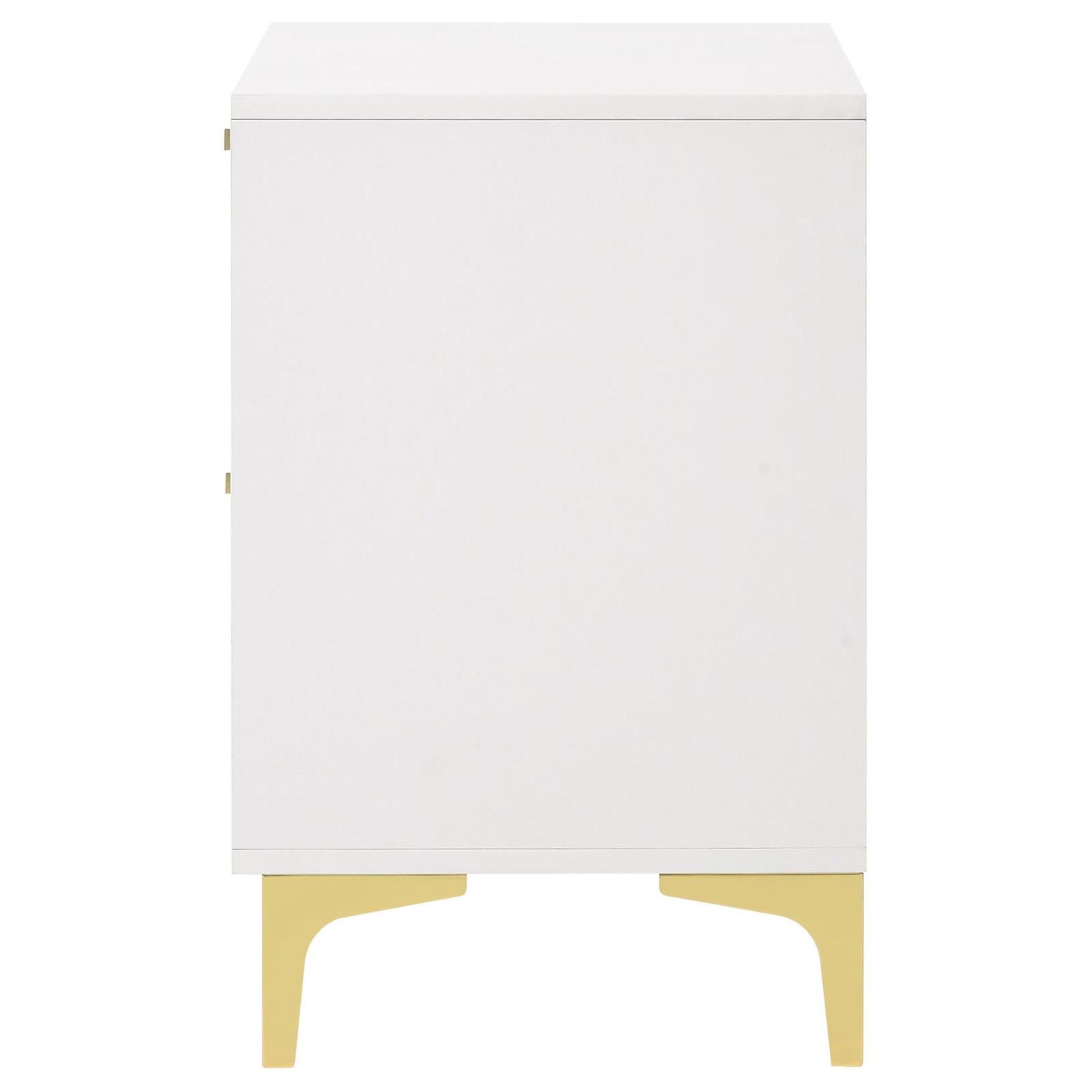 White And Gold 2 Drawer Rectangular Nightstand White White 2 Drawers Bedroom Drawer Storage Glam Rubberwood Dovetail Joints White Wood