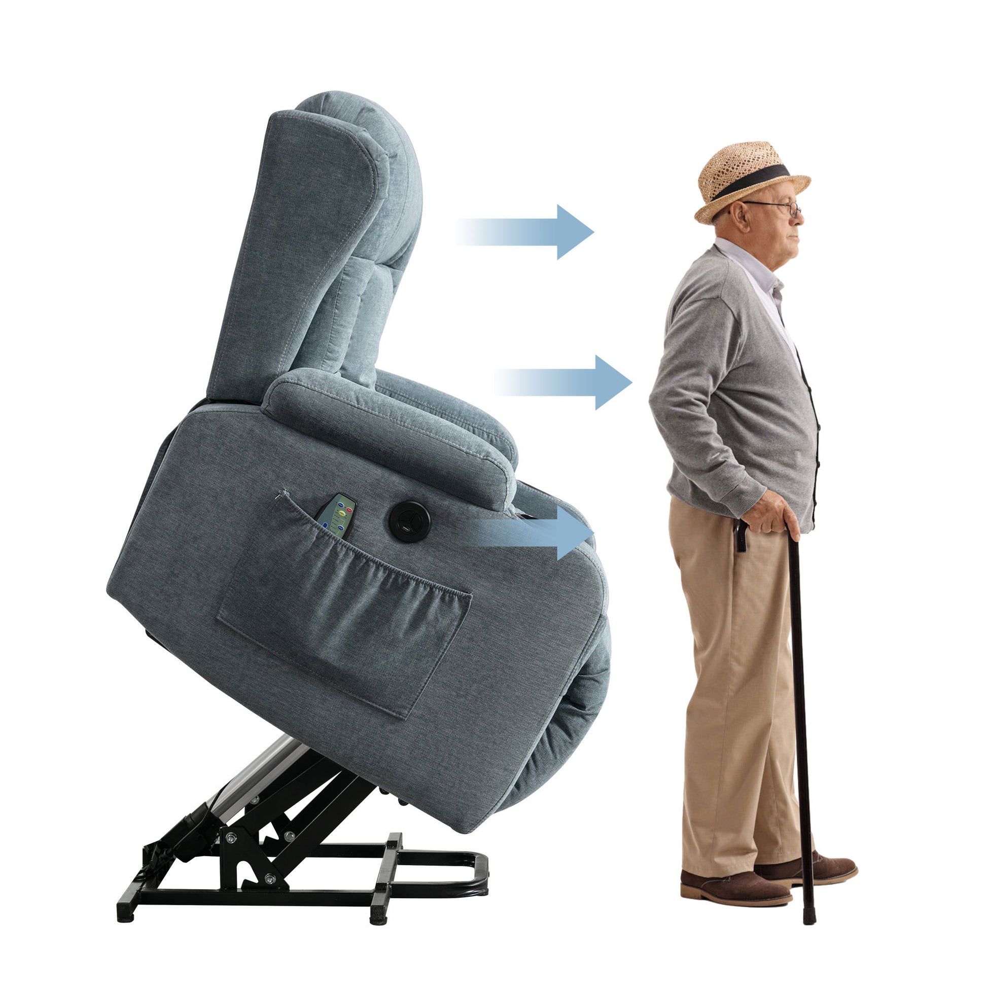 Power Lift Recliner Chair Recliners For Elderly With Heat And Massage Recliner Chair For Living Room With Infinite Position And Side Pocket,Usb Charge Port Blue Blue Power Push Button Soft Heavy Duty Cotton Wood Metal