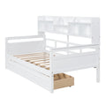 Twin Size Daybed, Wood Slat Support, With Bedside Shelves And Two Drawers, White White Solid Wood Mdf