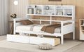 Twin Size Daybed, Wood Slat Support, With Bedside Shelves And Two Drawers, White White Solid Wood Mdf