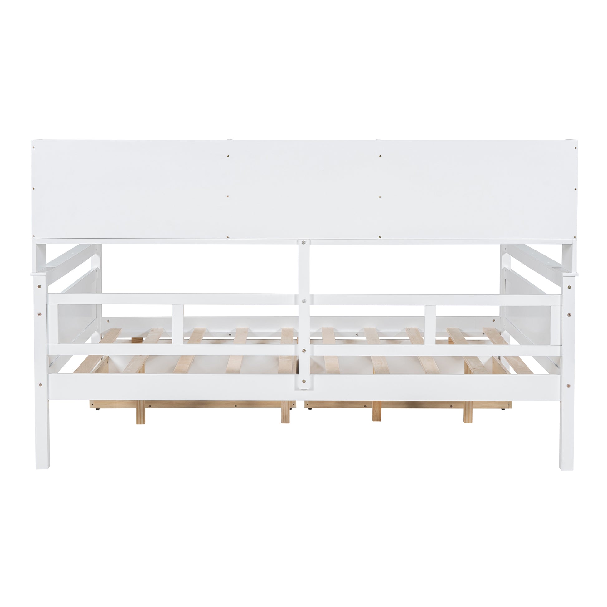 Full Size Daybed, Wood Slat Support, With Bedside Shelf And Two Drawers, White White Solid Wood Mdf