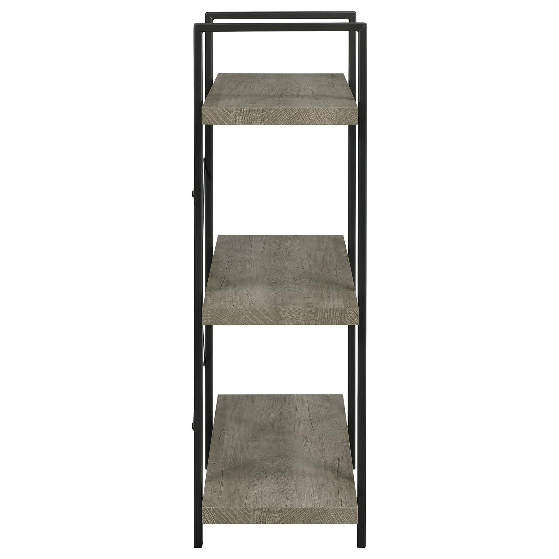 Grey Driftwood And Gunmetal 3 Tier Bookcase 3 Grey Gray Standard Vertical Office Open Back Wood Farmhouse,Rustic Wood