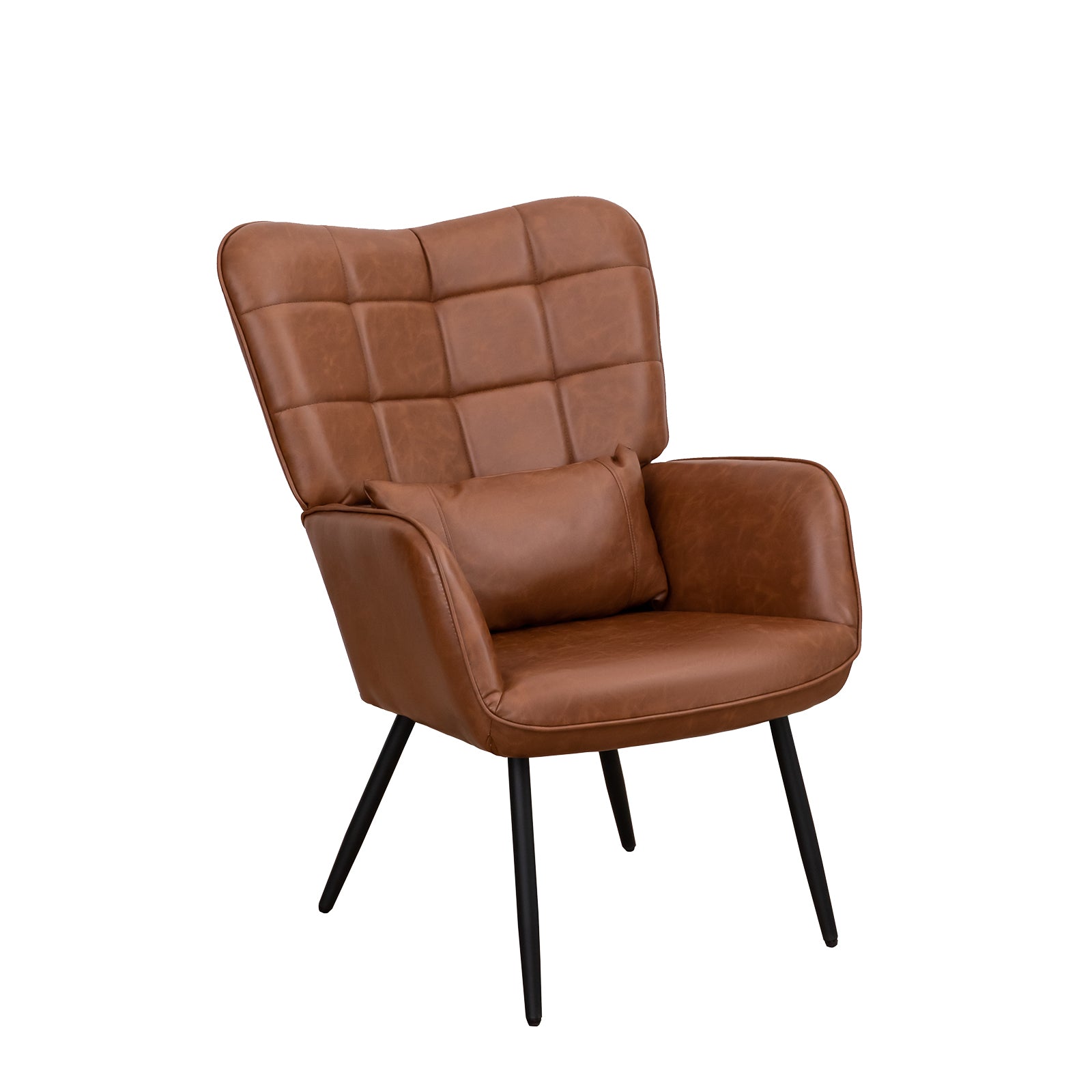 Bonded Leather Armchair, Modern Accent Chair High Back, Living Room Chairs With Metal Legs And Soft Padded, Sofa Chairs For Home Office,Bedroom,Dining Room Brown 1Pc Brown Bonded Leather
