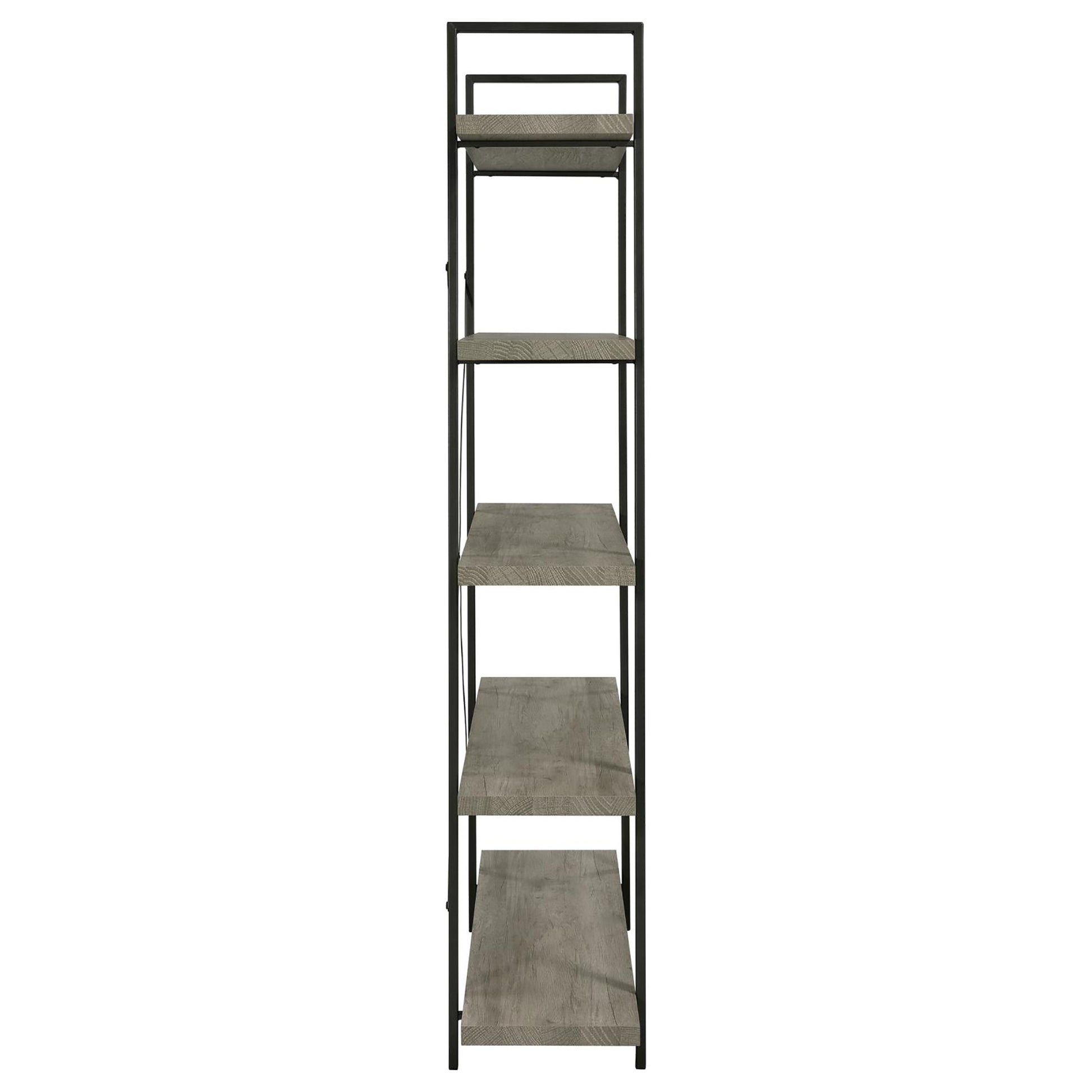 Grey Driftwood And Gunmetal 5 Tier Bookcase 5 Grey Gray Standard Vertical Office Open Back Wood Farmhouse,Rustic Wood