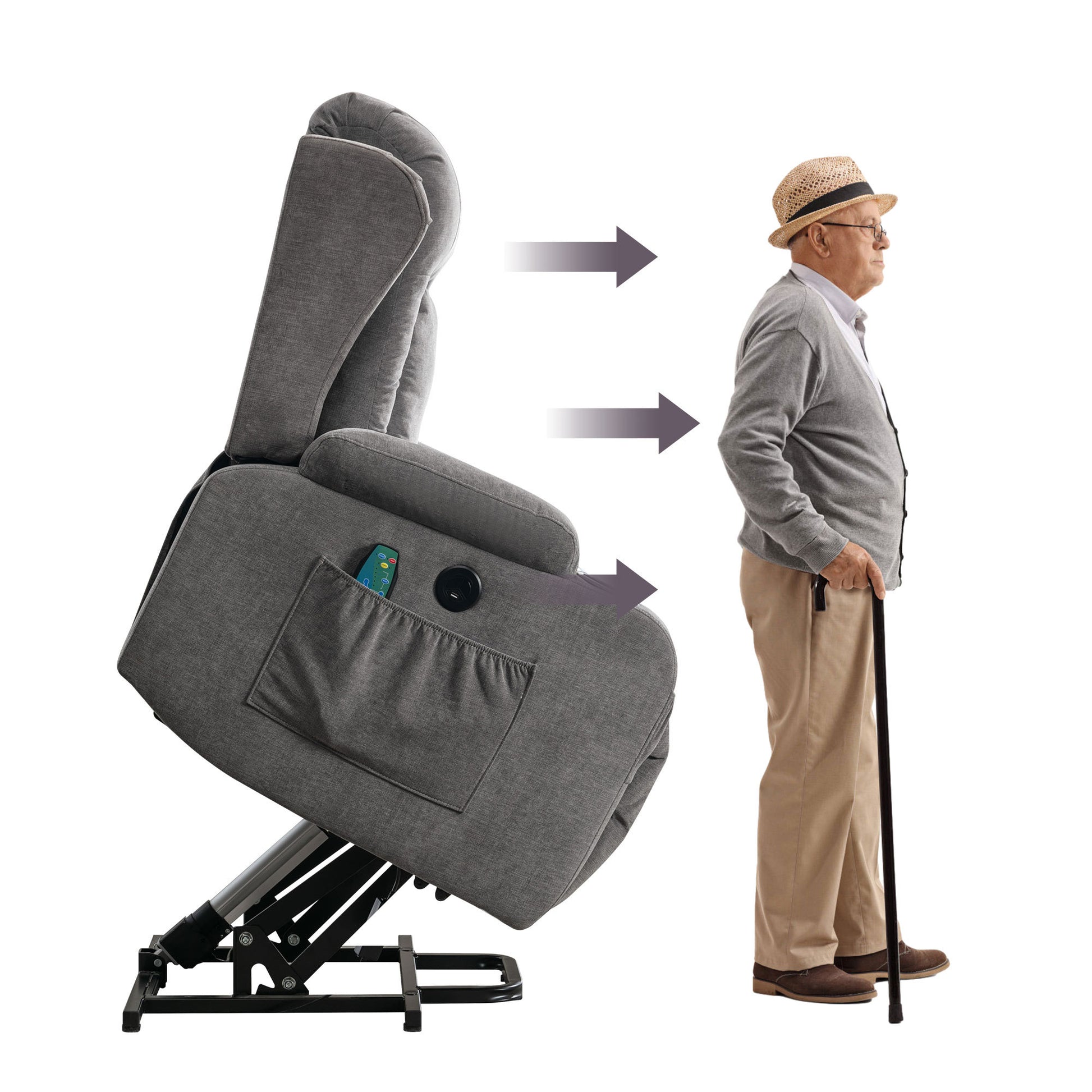 Power Lift Recliner Chair Recliners For Elderly With Heat And Massage Recliner Chair For Living Room With Infinite Position And Side Pocket,Usb Charge Port Grey Grey Power Push Button Soft Heavy Duty Cotton Wood Metal