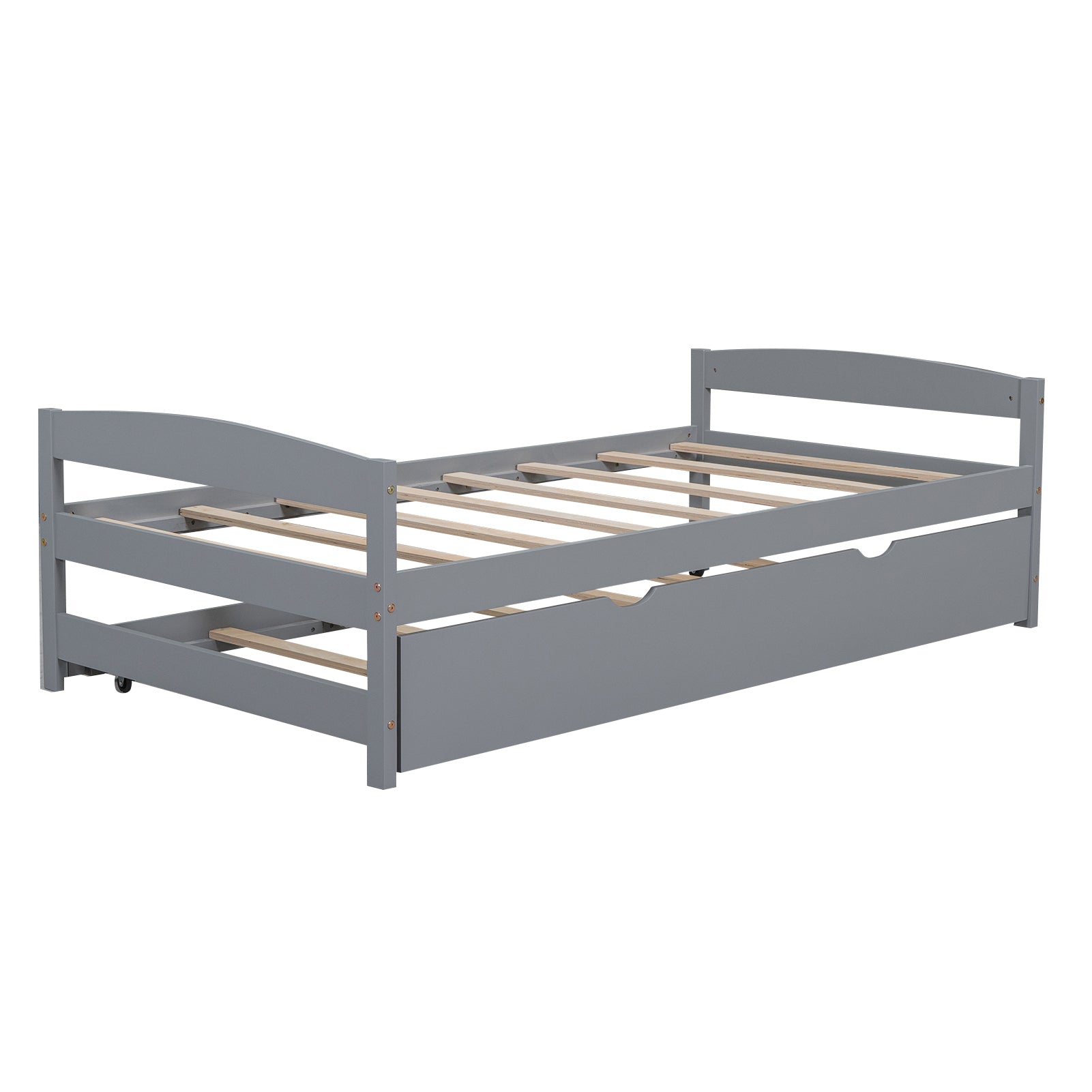 Twin Size Platform Bed With Twin Size Trundle, Gray Box Spring Not Required Twin Gray Wood Bedroom Pine