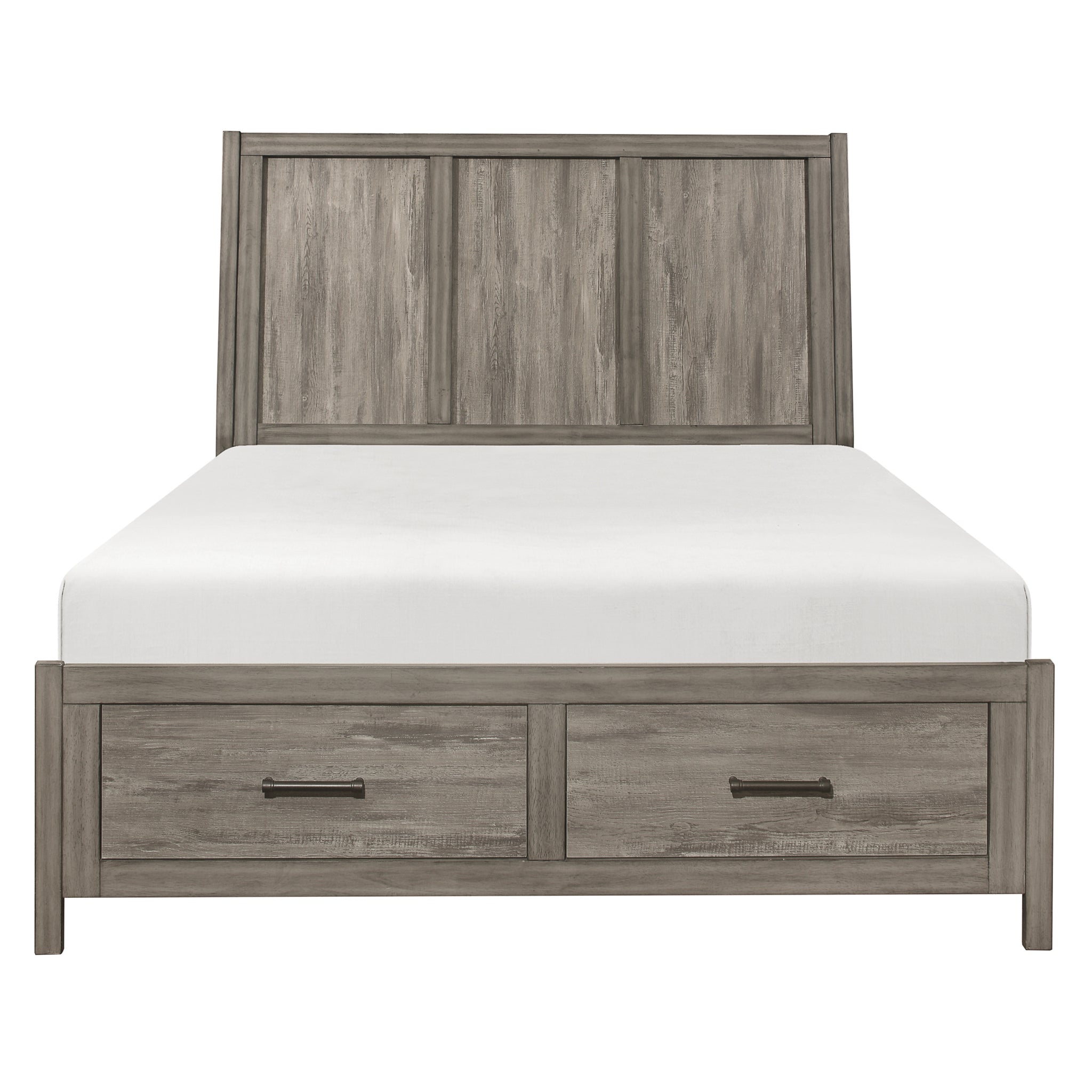 Rustic Style Queen Platform Bed With Footboard Storage Drawers Weathered Gray Finish Wooden Bedroom Furniture Box Spring Not Required Queen Gray Wood Bedroom Rustic,Transitional Storage Included Wood