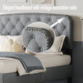 Full Size Adjustable Headboard With Fine Linen Upholstery And Button Tufting For Bedroom, Wave Top Light Gray Light Gray Wood