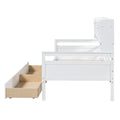 Twin Size Daybed, Wood Slat Support, With Bedside Shelves And Two Drawers, White White Solid Wood Mdf