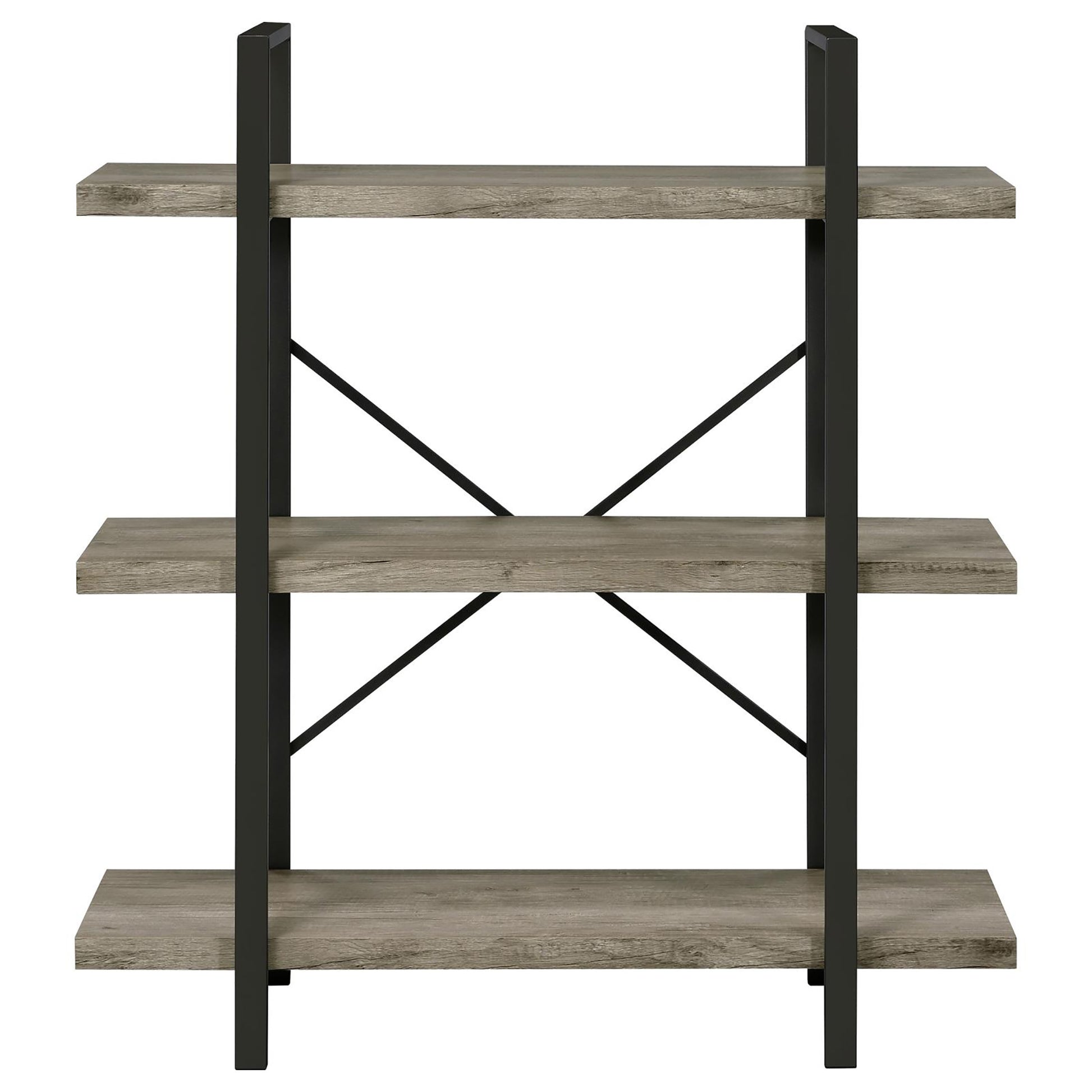 Grey Driftwood And Gunmetal 3 Tier Bookcase 3 Grey Gray Standard Vertical Office Open Back Wood Farmhouse,Rustic Wood