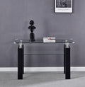 Black Mdf Console Table, Tempered Glass Top, Modern Foyer Area Table Black Mdf