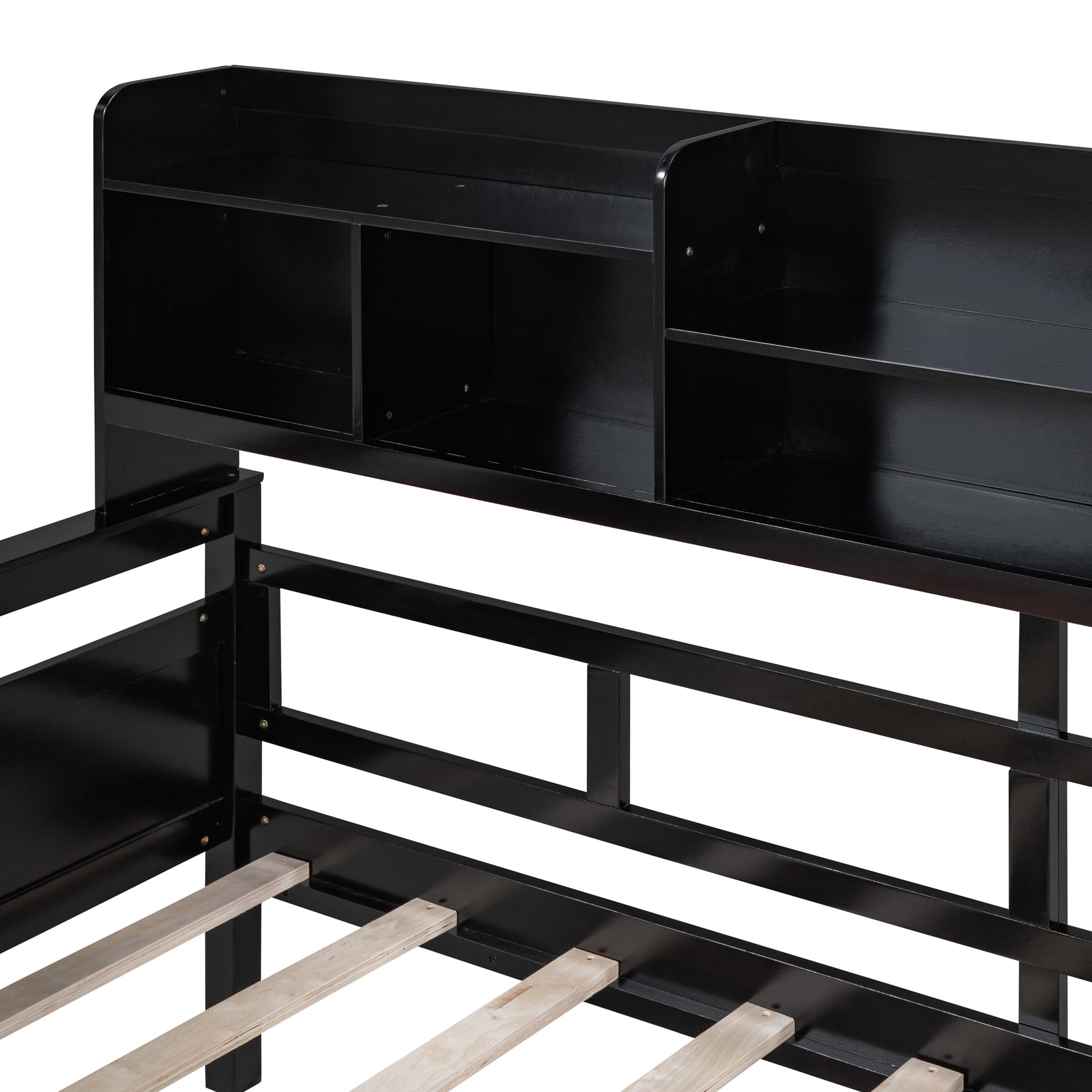 Twin Size Daybed, Wood Slat Support, With Bedside Shelves And Two Drawers, Espresso Espresso Solid Wood Mdf