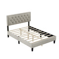Full Size Panel Bed Frame With Adjustable Button Tufted Headboard For Bedroom Linen Upholstered Wood Slat Support Easy Assembly,Linen Beige Beige Wood