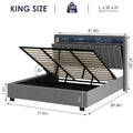 Luxury Gas Lift Storage Bed With Rf Led Lights, Storage Headboard ,King Size ,Velvet Grey Box Spring Not Required King Dark Gray Wood Brown Bedroom American Design Poplar Slat Beds Polyurethane Foam Velvet Metal & Wood