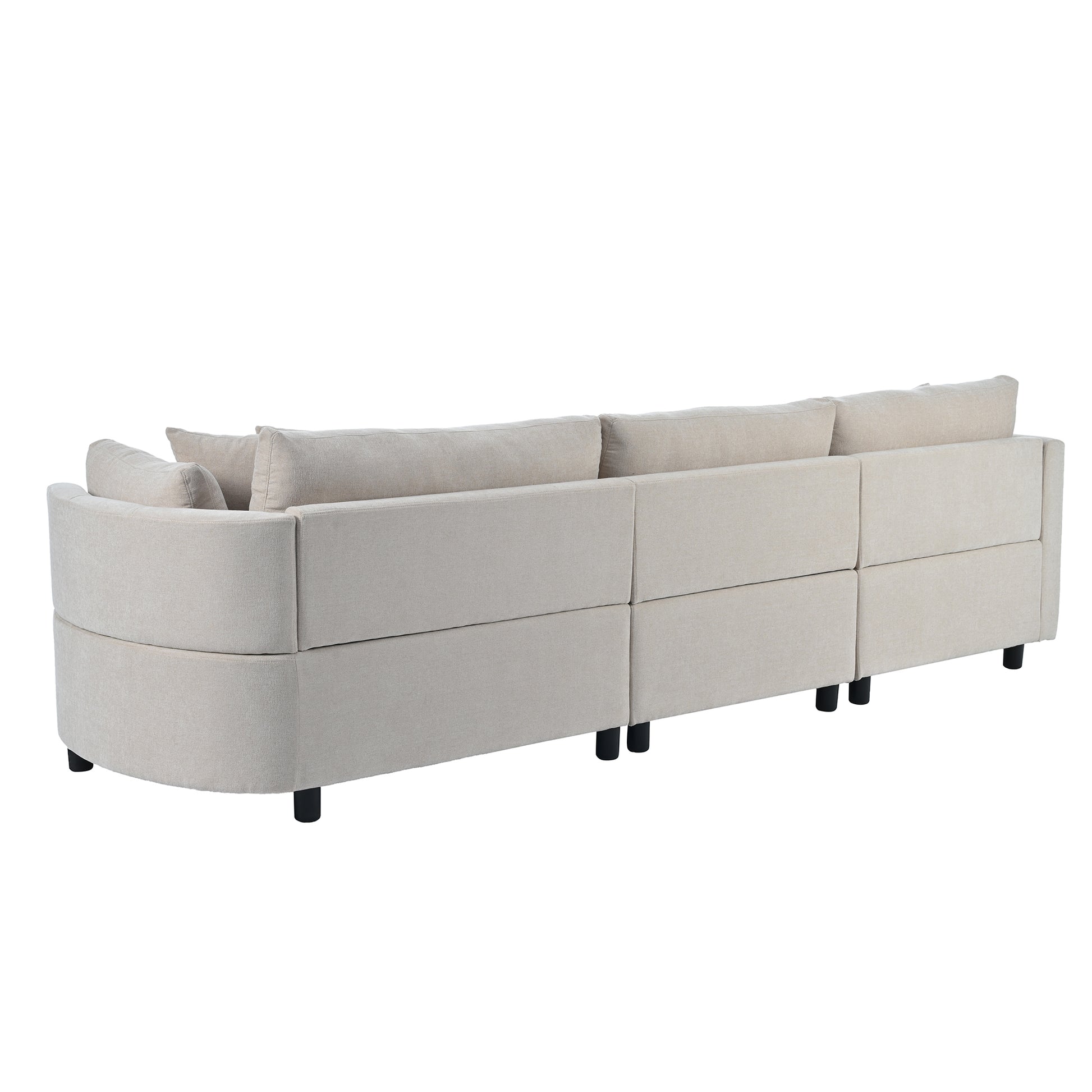 Three Indoor Cushioned Combination Sofas With Three Pillows And Curved Seat, For Living Room, Study Room, And Apartment Beige Polyester