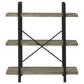 Grey Driftwood And Gunmetal 3 Tier Bookcase 3 Grey Gray Standard Vertical Office Open Back Wood Farmhouse,Rustic Wood