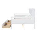 Full Size Daybed, Wood Slat Support, With Bedside Shelf And Two Drawers, White White Solid Wood Mdf