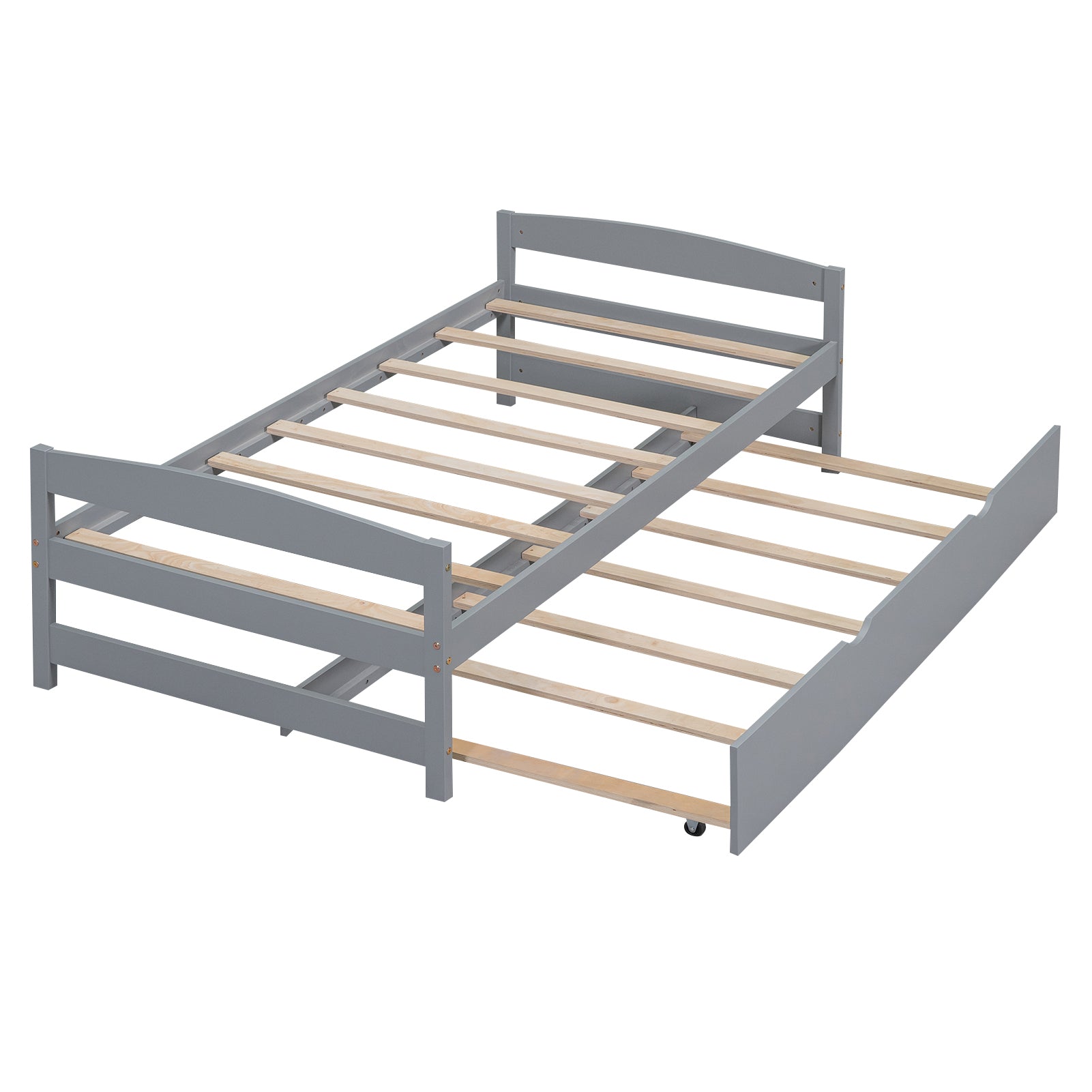 Twin Size Platform Bed With Twin Size Trundle, Gray Box Spring Not Required Twin Gray Wood Bedroom Pine