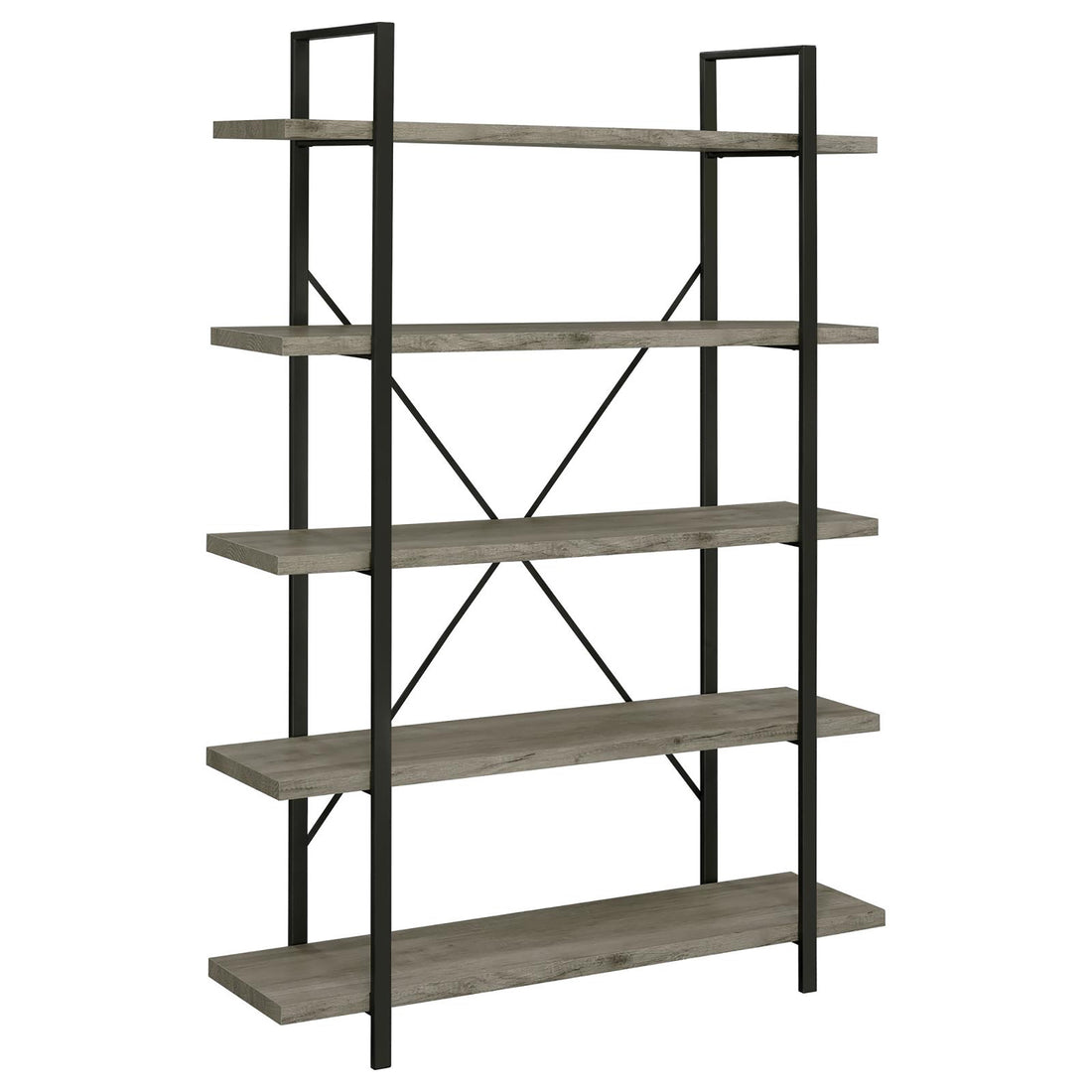 Grey Driftwood And Gunmetal 5 Tier Bookcase 5 Grey Gray Standard Vertical Office Open Back Wood Farmhouse,Rustic Wood