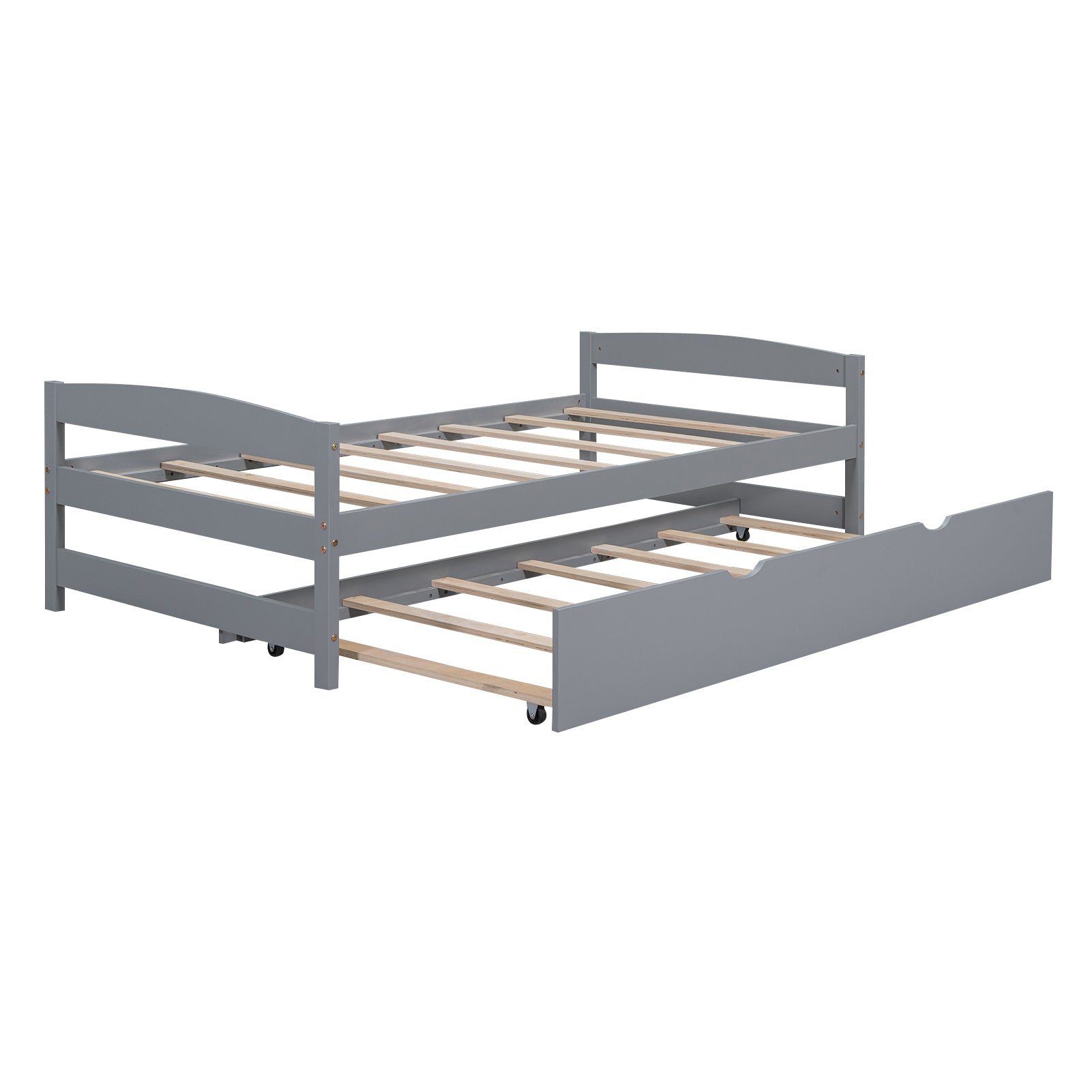 Twin Size Platform Bed With Twin Size Trundle, Gray Box Spring Not Required Twin Gray Wood Bedroom Pine