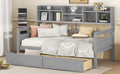 Twin Size Daybed, Wood Slat Support, With Bedside Shelves And Two Drawers, Gray Gray Solid Wood Mdf