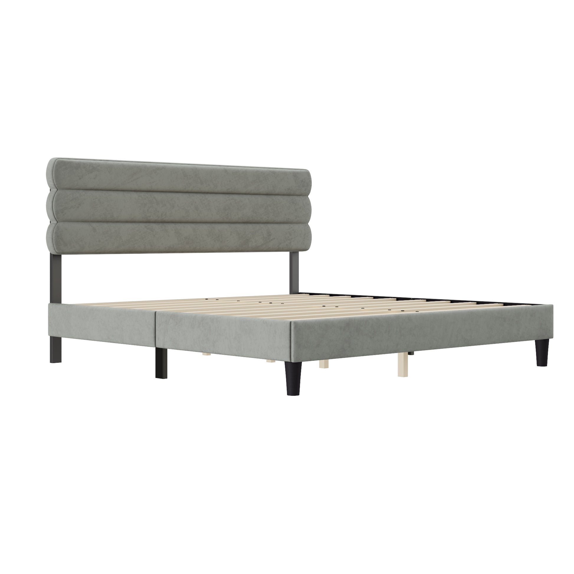 King Bed Frame With Headboard,Sturdy Platform Bed With Wooden Slats Support,No Box Spring,Mattress Foundation,Easy Assembly Light Grey Wood