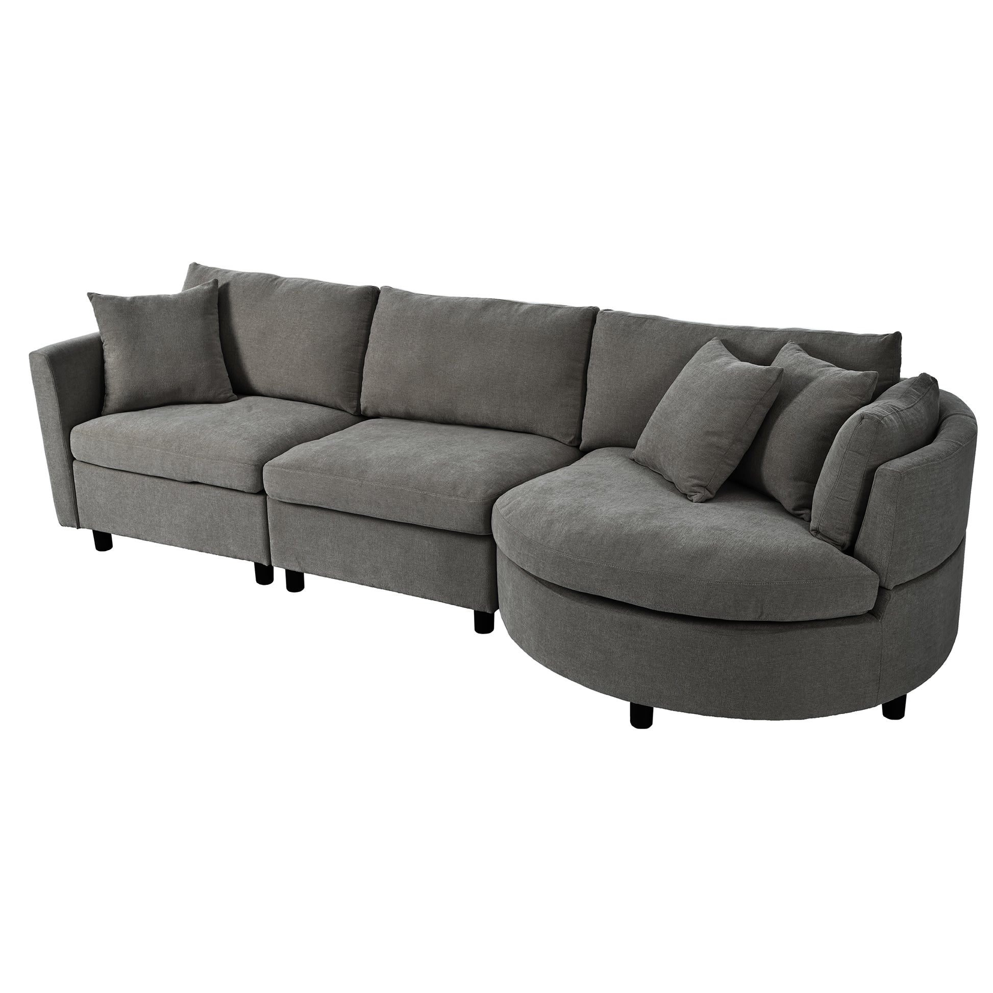 Three Indoor Cushioned Combination Sofas With Three Pillows And Curved Seat, For Living Room, Study Room, And Apartment Gray Polyester