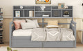 Twin Size Daybed, Wood Slat Support, With Bedside Shelves And Two Drawers, Gray Gray Solid Wood Mdf