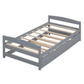 Twin Size Platform Bed With Twin Size Trundle, Gray Box Spring Not Required Twin Gray Wood Bedroom Pine