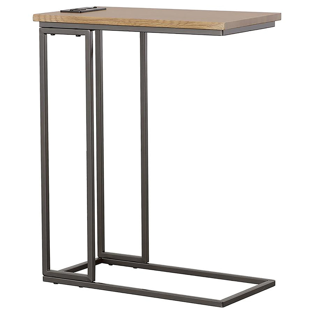 Gunmetal And Natural C Shape Snack Table With Power Outlet Brown Light Brown Built In Outlets Or Usb Primary Living Space Industrial Rectangular Rectangular Wood Sled