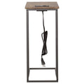 Gunmetal And Antique Brown C Shape Snack Table With Power Outlet Brown Brown Built In Outlets Or Usb Primary Living Space Industrial Rectangular Rectangular Wood Sled