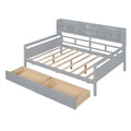 Full Size Daybed, Wood Slat Support, With Bedside Shelf And Two Drawers, Gray Gray Solid Wood Mdf