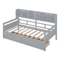 Twin Size Daybed, Wood Slat Support, With Bedside Shelves And Two Drawers, Gray Gray Solid Wood Mdf