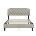 Queen Size Adjustable Headboard With Fine Linen Upholstery And Button Tufting For Bedroom, Wave Top Cream White Cream White Wood