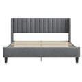 King Size Upholstered Platform Bed Frame With Headboard, Mattress Foundation, Wood Slat Support, Quiet, No Box Spring Needed, Easy To Assemble Light Grey Light Gray Wood