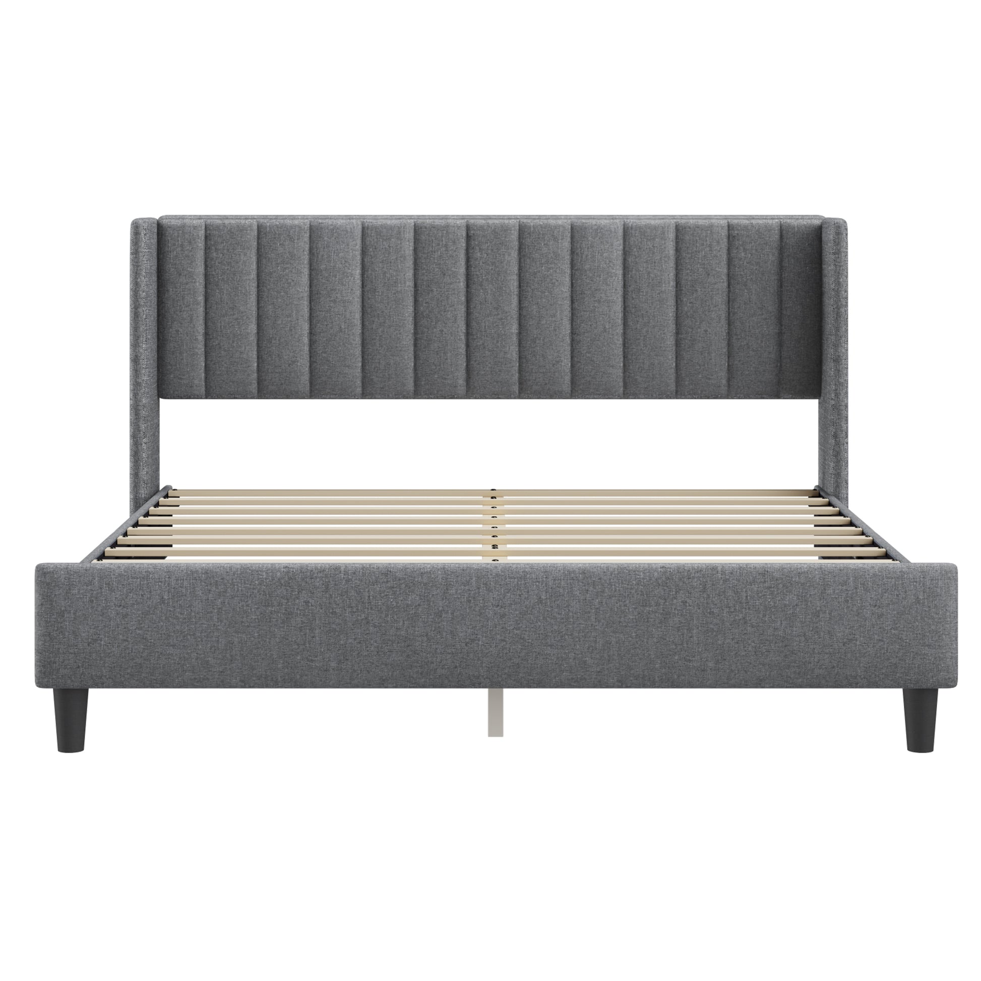 King Size Upholstered Platform Bed Frame With Headboard, Mattress Foundation, Wood Slat Support, Quiet, No Box Spring Needed, Easy To Assemble Light Grey Light Gray Wood