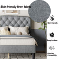 Full Size Adjustable Headboard With Fine Linen Upholstery And Button Tufting For Bedroom, Wave Top Light Gray Light Gray Wood