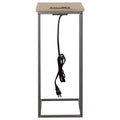 Gunmetal And Natural C Shape Snack Table With Power Outlet Brown Light Brown Built In Outlets Or Usb Primary Living Space Industrial Rectangular Rectangular Wood Sled