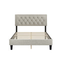 Queen Size Panel Bed Frame With Adjustable Button Tufted Headboard For Bedroom Linen Upholstered Wood Slat Support Easy Assembly,Linen Beige Beige Wood